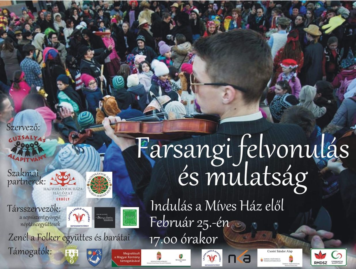 Farsangi felvonulás és mulatság a Guzsalyas Alapítány szervezésében