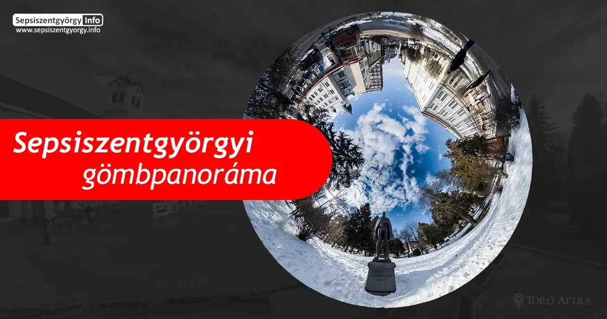 Sepsiszentgyörgy: Gróf Mikó Imre szobra a főtéri parkban – gombpanoráma