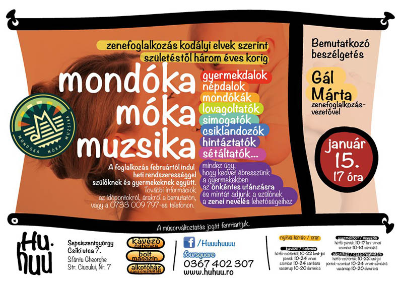 Mondóka, móka, muzsika címmel indul  zenés foglalkozás szülőknek és gyerekeknek a Huhuu Játszóházban