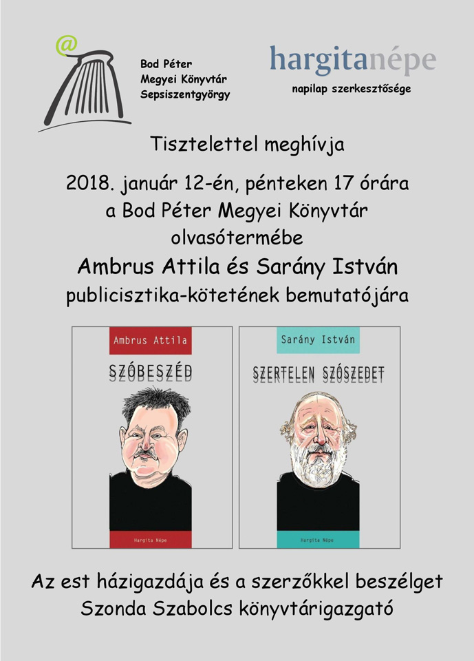 Kettős könyvbemutató a Bod Péter Megyei Könyvtárban: Ambrus Attila - Sarány István