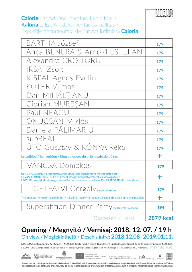 KALÓRIA – Eat Art dokumentációs kiállítás + vacsora