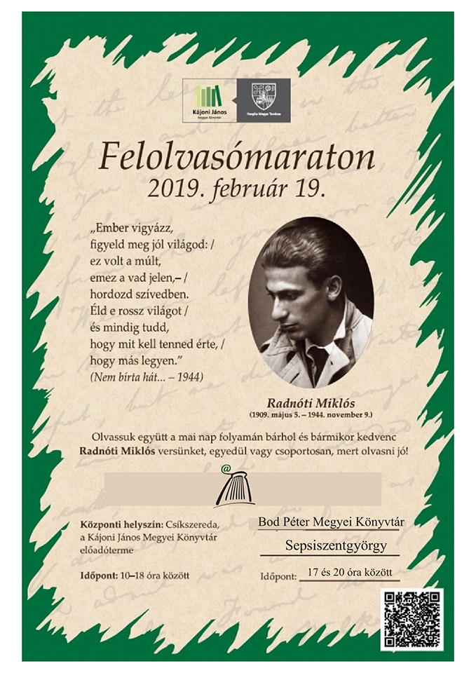 Felhívás közös olvasásra - 11. nemzetközi felolvasómaraton: Radnóti Miklós