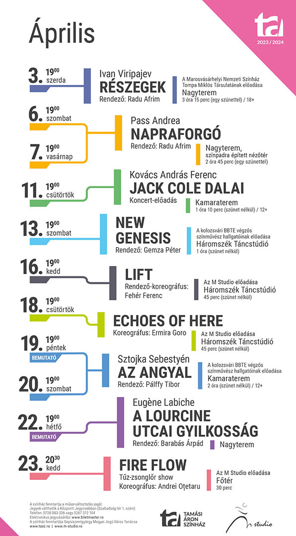 A Tamási Áron Színház és az M Studio áprilisi játékrendje – 2024/2025-ös évad
