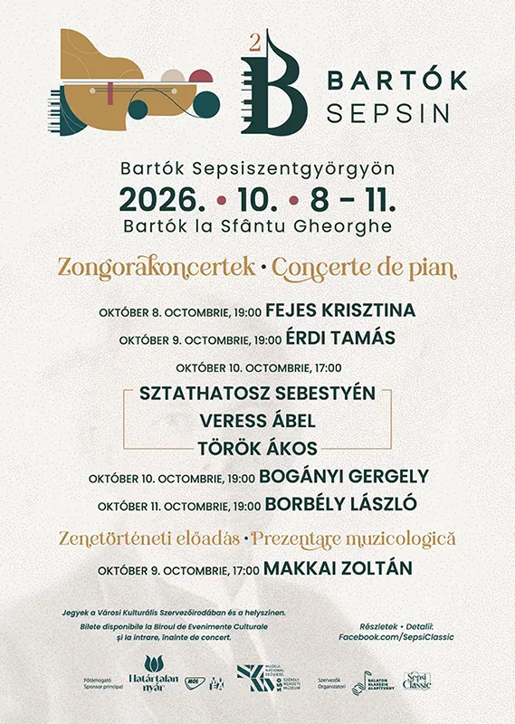 II. Bartók Napok – Sepsiszentgyörgy, Székely Nemezti Múzeum – 2026. október 8–11. A II. Bartók Napok Sepsiszentgyörgyön