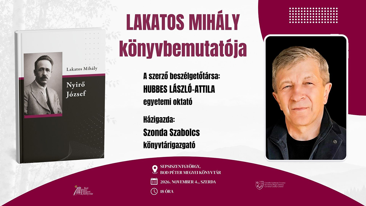 Lakatos Mihály Nyirő József-monográfiája Sepsiszentgyörgyön | Bod Péter Megyei Könyvtár